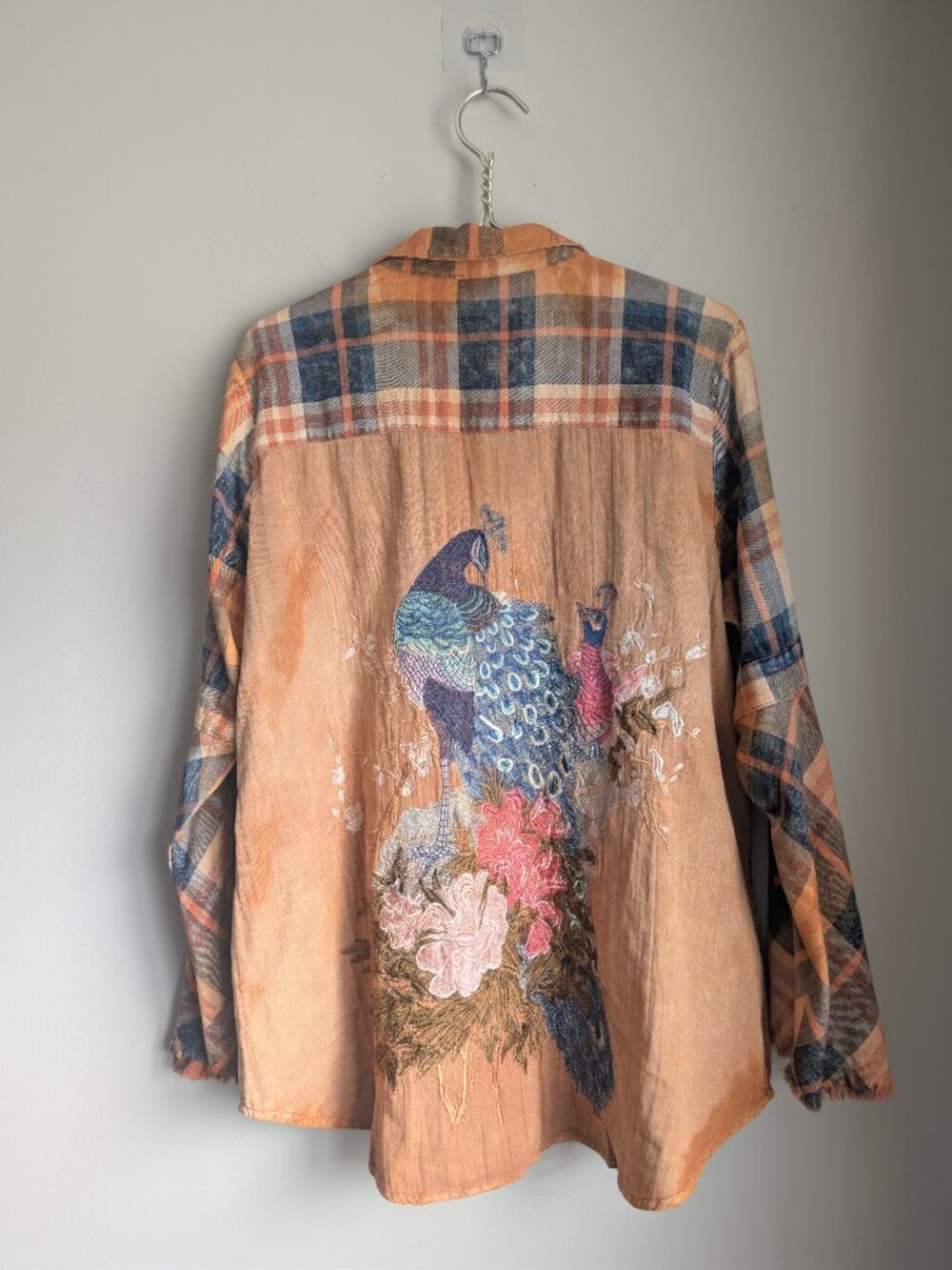 Aratta Silent Journey 2010's plaid peacock embroidered button down shirt